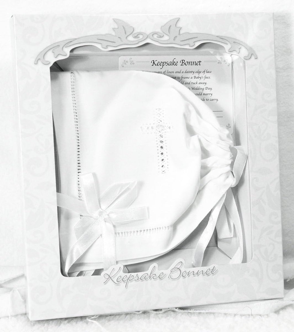 Baby-Girls Av2023-- Keepsake Cutwork Handkerchief Christening Bonnet with S-8e8e39c2