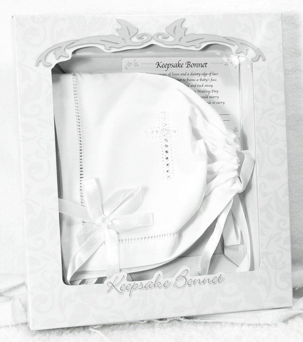 Baby-Girls Av2023-- Keepsake Cutwork Handkerchief Christening Bonnet with S-8e8e39c2