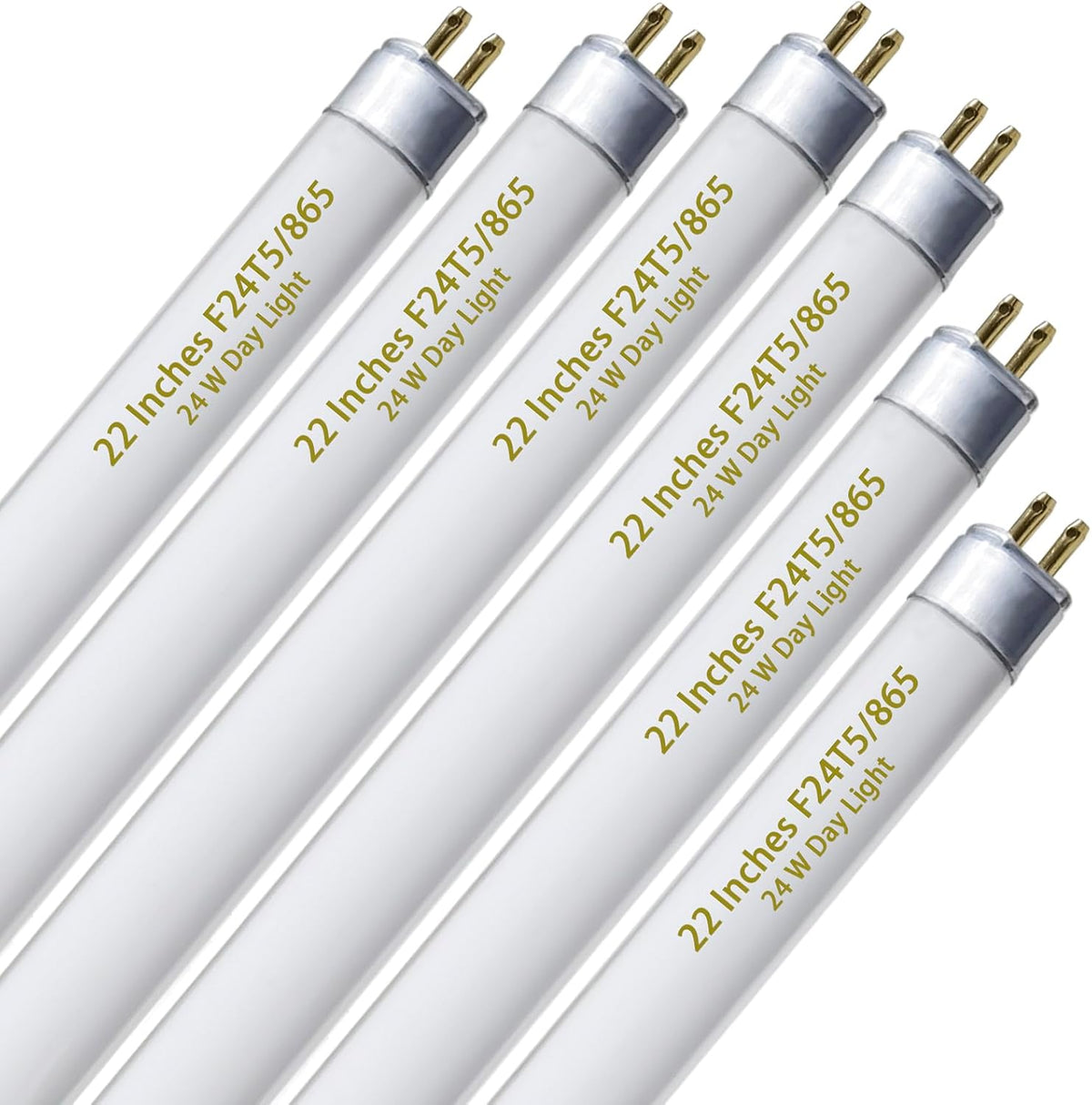 6 Pack 22 Inch T5 Fluorescent Grow Light Bulbs, 24W 6500K Full Spectrum, 2000 Lumens, High Output (HO)