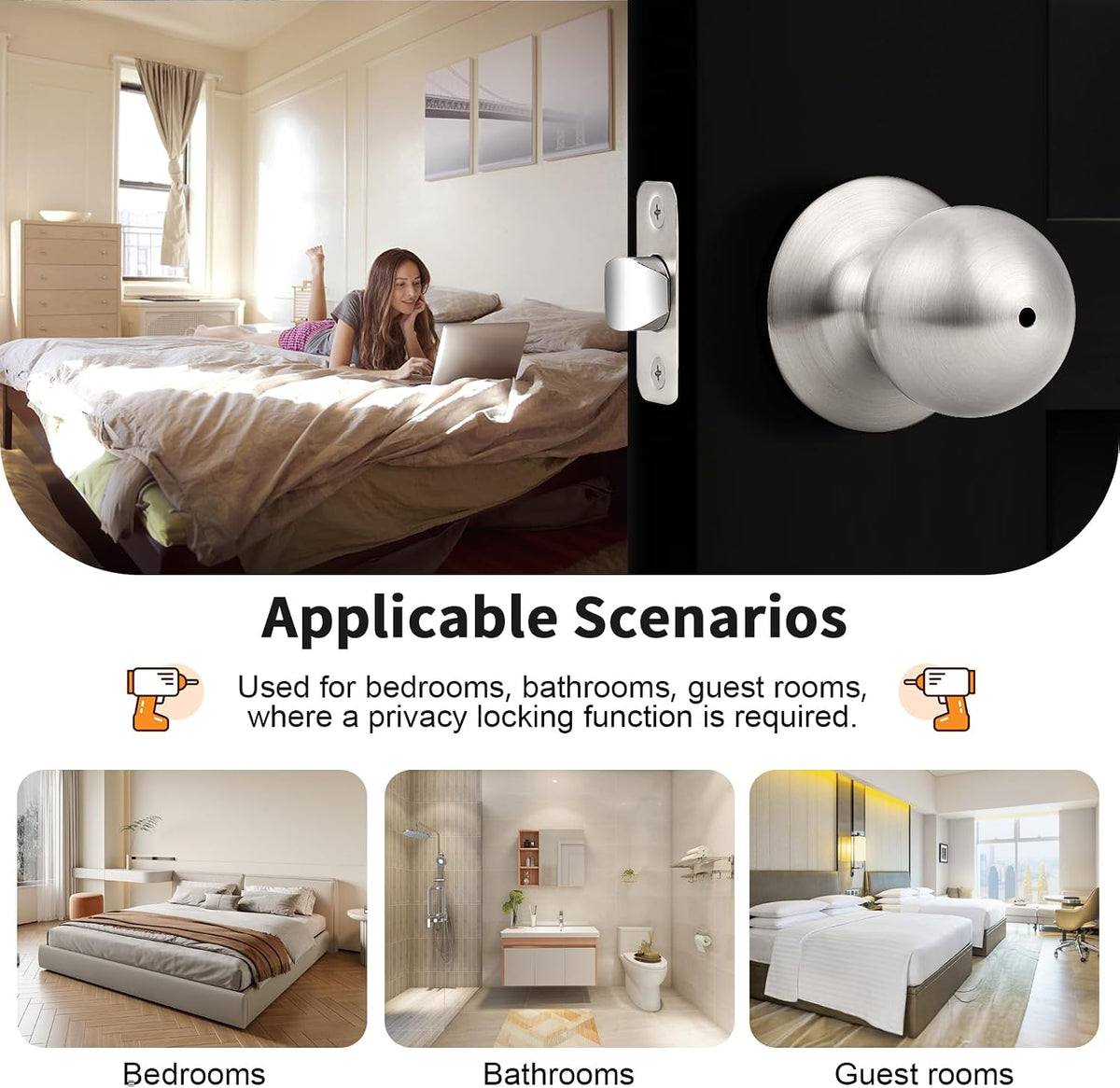 Brushed Nickel Door Knob Without Key Privacy Door Knob Bedroom/Bathroom Door Knobs Interior Keyless Door Knobs 6 Pack