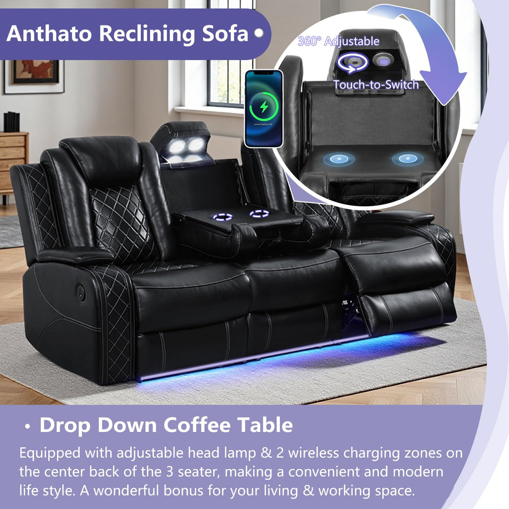 Power Reclining Sofa Set, 3PCS Living Room Set with Recliners, Luxury Recliner Sofa & 2 Chairs with