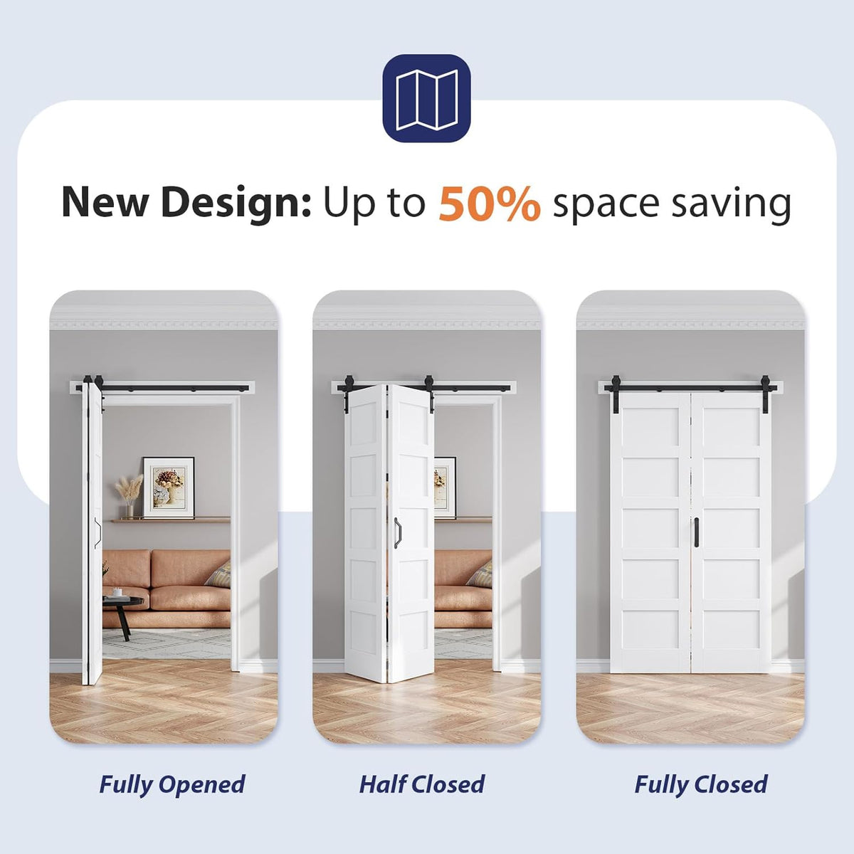 48X84(Double 24x84) Bi-fold Barn Door Folding Doors White with 52" Hardware Kit,Interior Water-Proof PVC Surface for Closet,Assembly Required