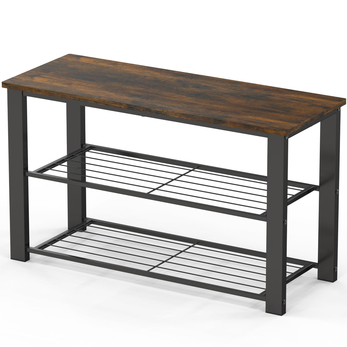 Wooden Top Shoe Rack Bench, Rustic Brown