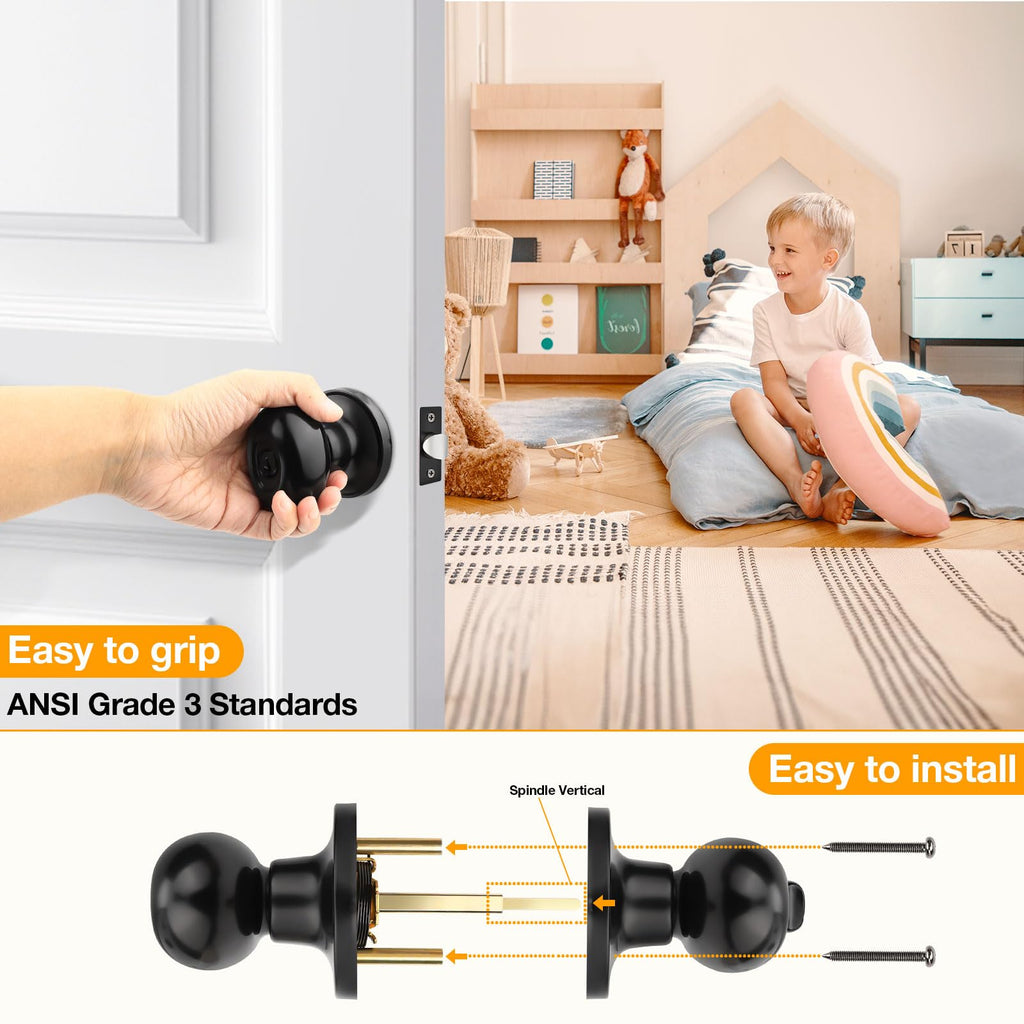 3 Pack Oval Keyed Alike Entry Door Locks in Matte Black Egg Door Knobs with Lock and Same Key for Exterior Front Door