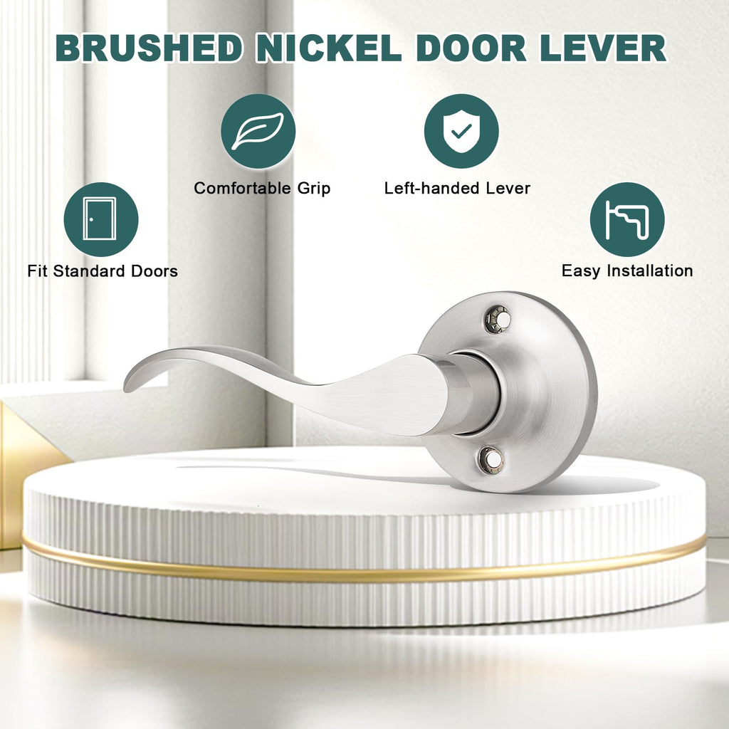 6 Pack Half Dummy Lever Door Handles Brushed Nickel Wave Left-Handed Door Lever Non-Turning Lock Interior Closet