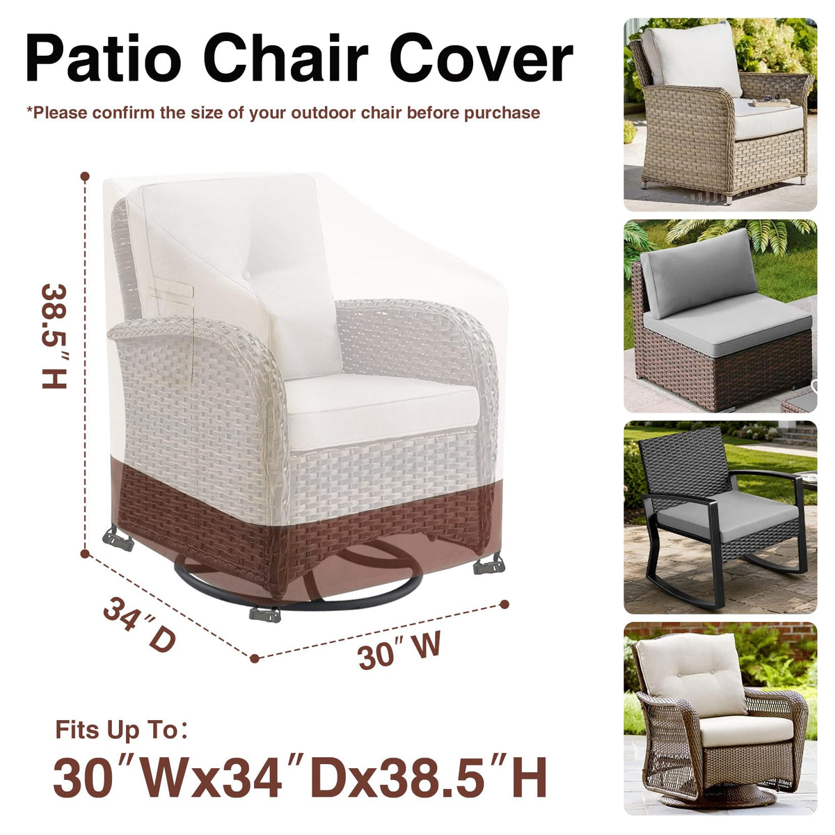 Heavy Duty Outdoor Chair Covers Waterproof-2 Pack for Ourdoor Adirondack/Swivel/ Rocking Chairs-Patio Furniture