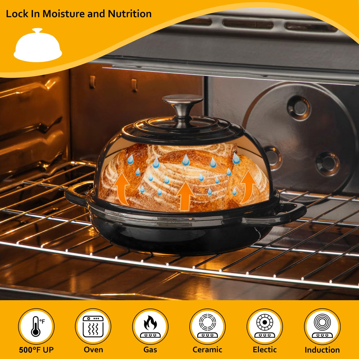 5 QT Enameled Cast Iron Dutch Oven for Bread Baking with Dome Lid