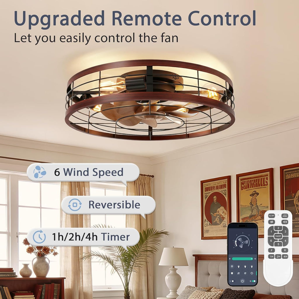 23.6" Flush Mount Caged Ceiling Fan with Light & Remote