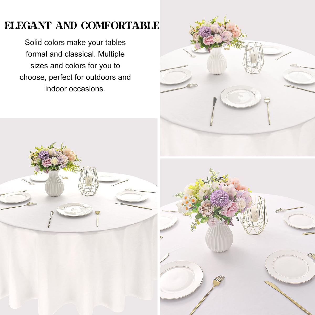 4 Pack Round Tablecloth 90 Inch White Polyester Washable Decorative Fabric Table Covers for Wedding Dining Table