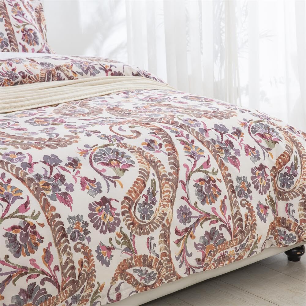 Twin XL 68"X92" Duvet Cover Set, Cotton Printed Bedding for Twin Extra Long Bed, Traditional Paisley Pattern