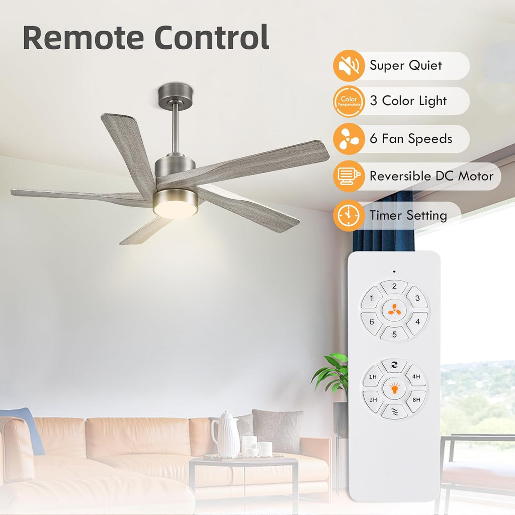 64" Wood Ceiling Fan with Light & Remote