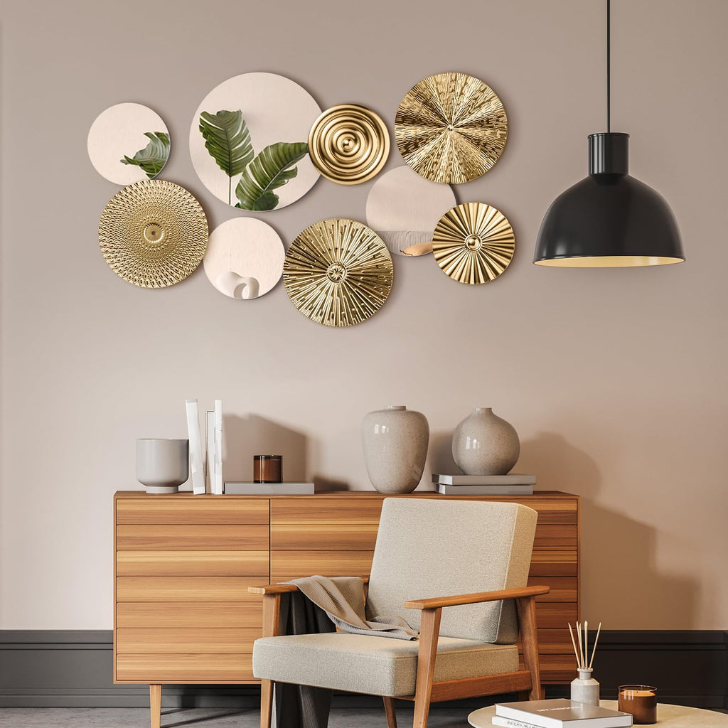 9 Pcs Gold Mirror Wall Decor Metal Round