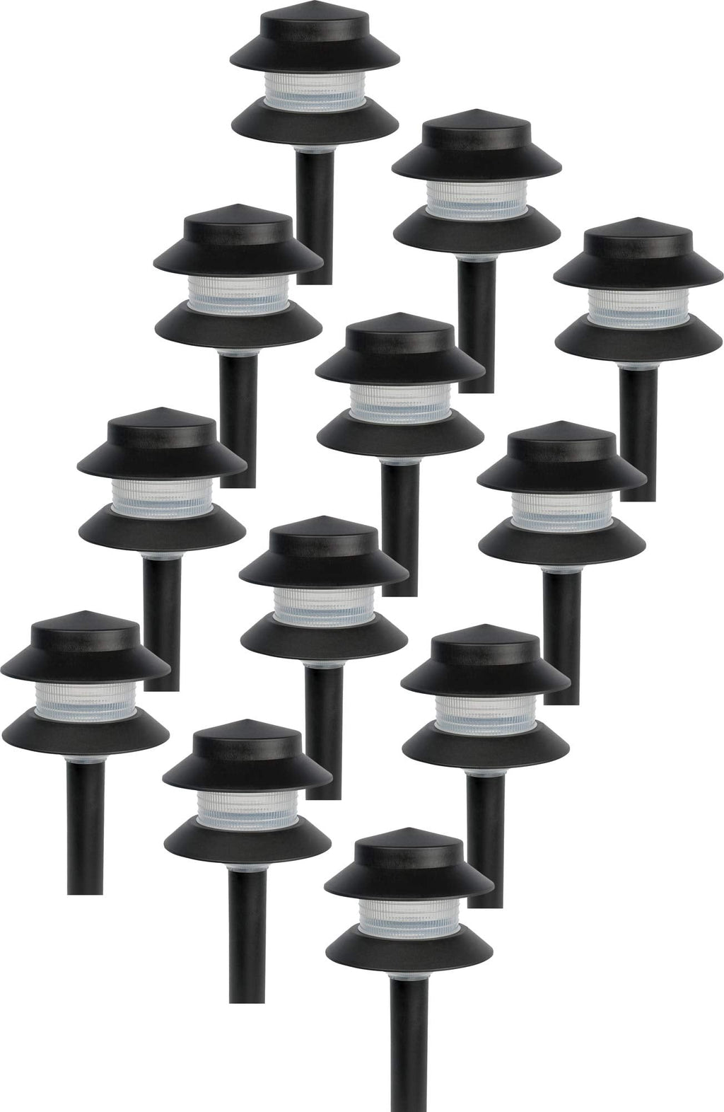35 Lumen Modern 2-Tier Low Voltage Path Light - Outdoor 2.5 Watt Landscape Light (12 Pack, Black)
