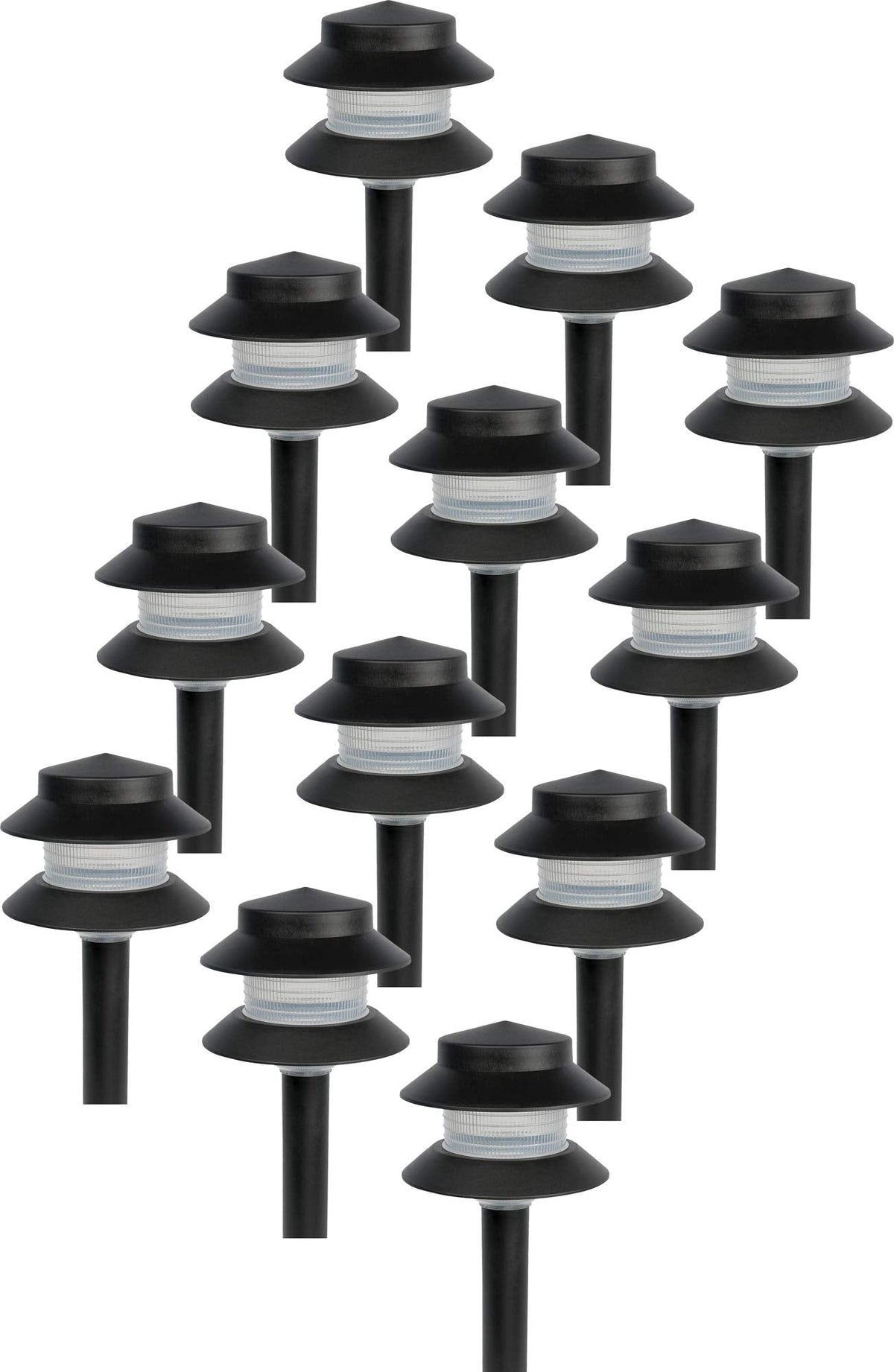 35 Lumen Modern 2-Tier Low Voltage Path Light - Outdoor 2.5 Watt Landscape Light (12 Pack, Black)