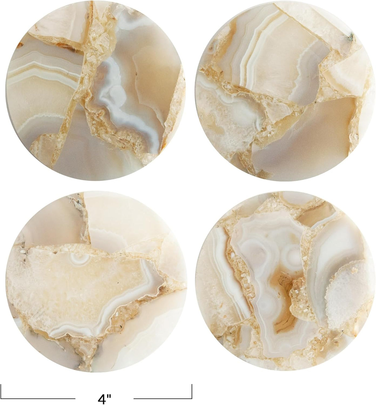 Round Agate Coasters, Multicolor - Set of 4