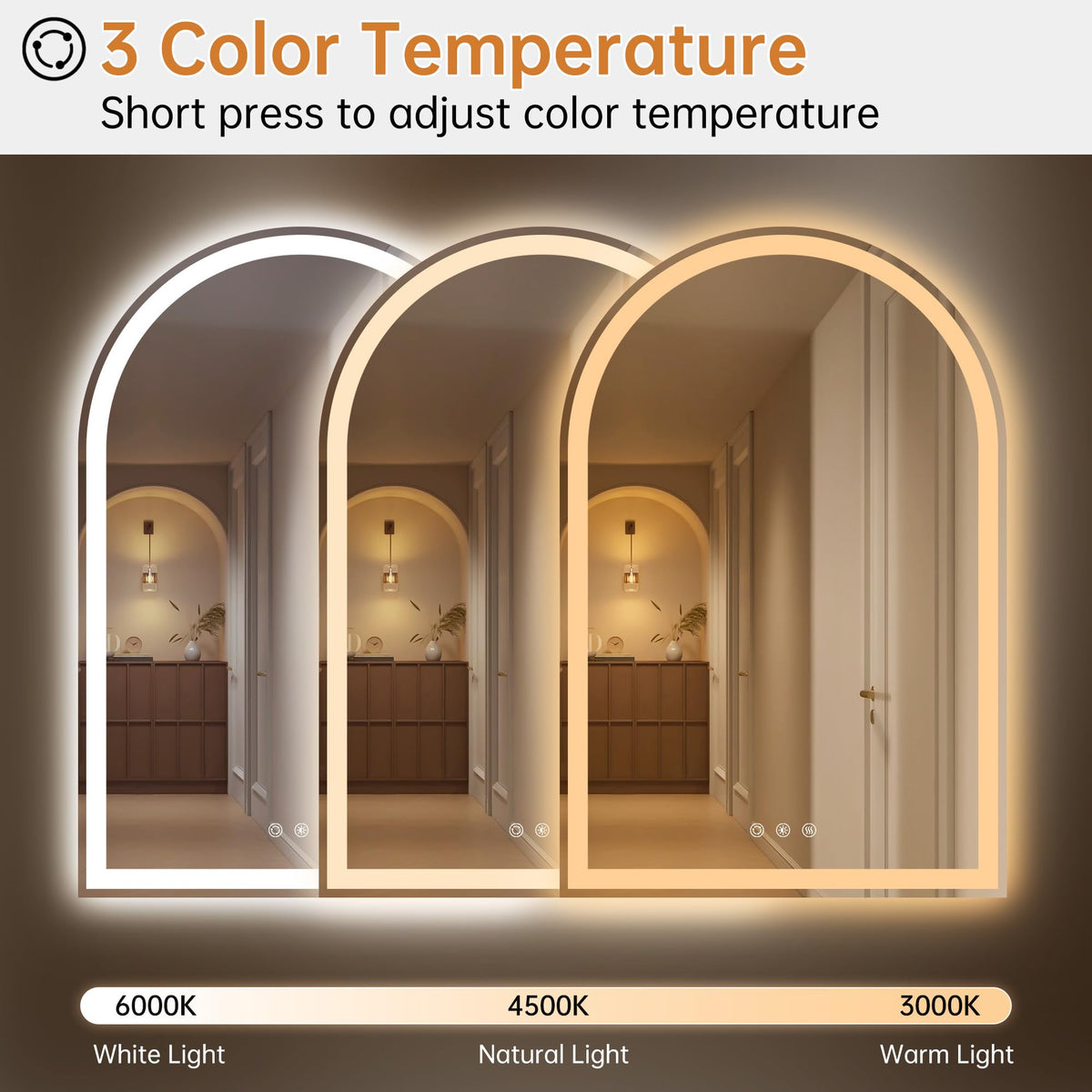 Arched LED Lighted Bathroom Mirror with Lights 28"x40"