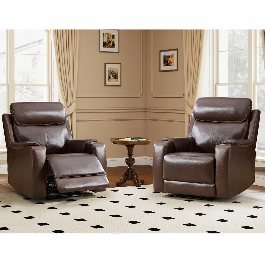 Premium Genuine Leather Power Recliner Chair for Adults, 2 Dual Motor Electric Recliners with Adjustable Headrest