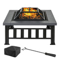 34" Outdoor Fire Pit Square Steel Wood Burning Firepit Bowl