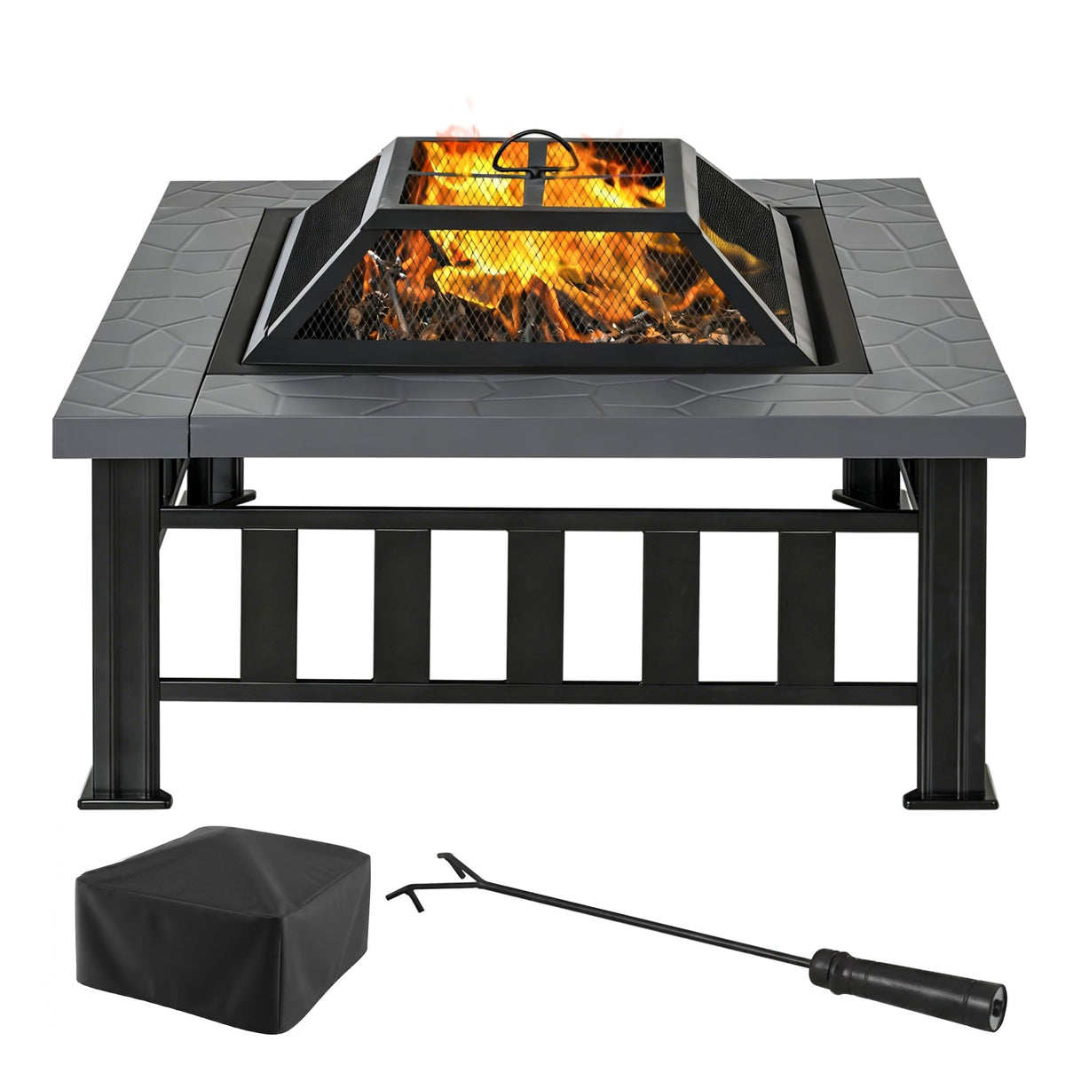 34" Outdoor Fire Pit Square Steel Wood Burning Firepit Bowl