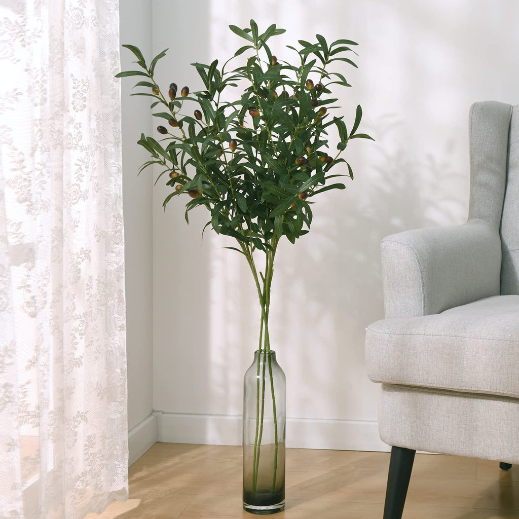 39'' Tall Faux Olive Branches for Vases, Artificial Greenery Stems Decor