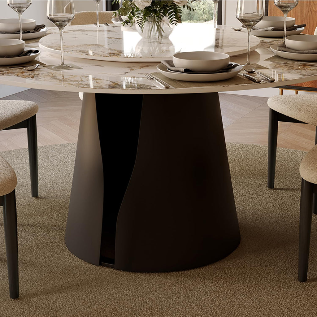 Inspired Saarinen Style Round Dining Table for 4, 47" Modern Dining Table with 23" Lazy Susan, Pandora Sintered Stone Dining Tabletop with
