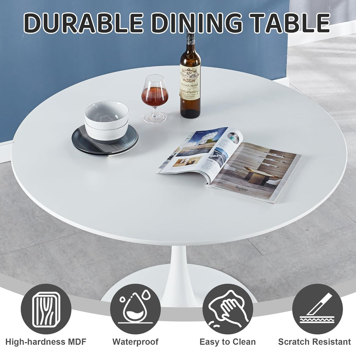 Inspired Saarinen Style Tulip Round Pedestal Dining Table — White, 42″ Round