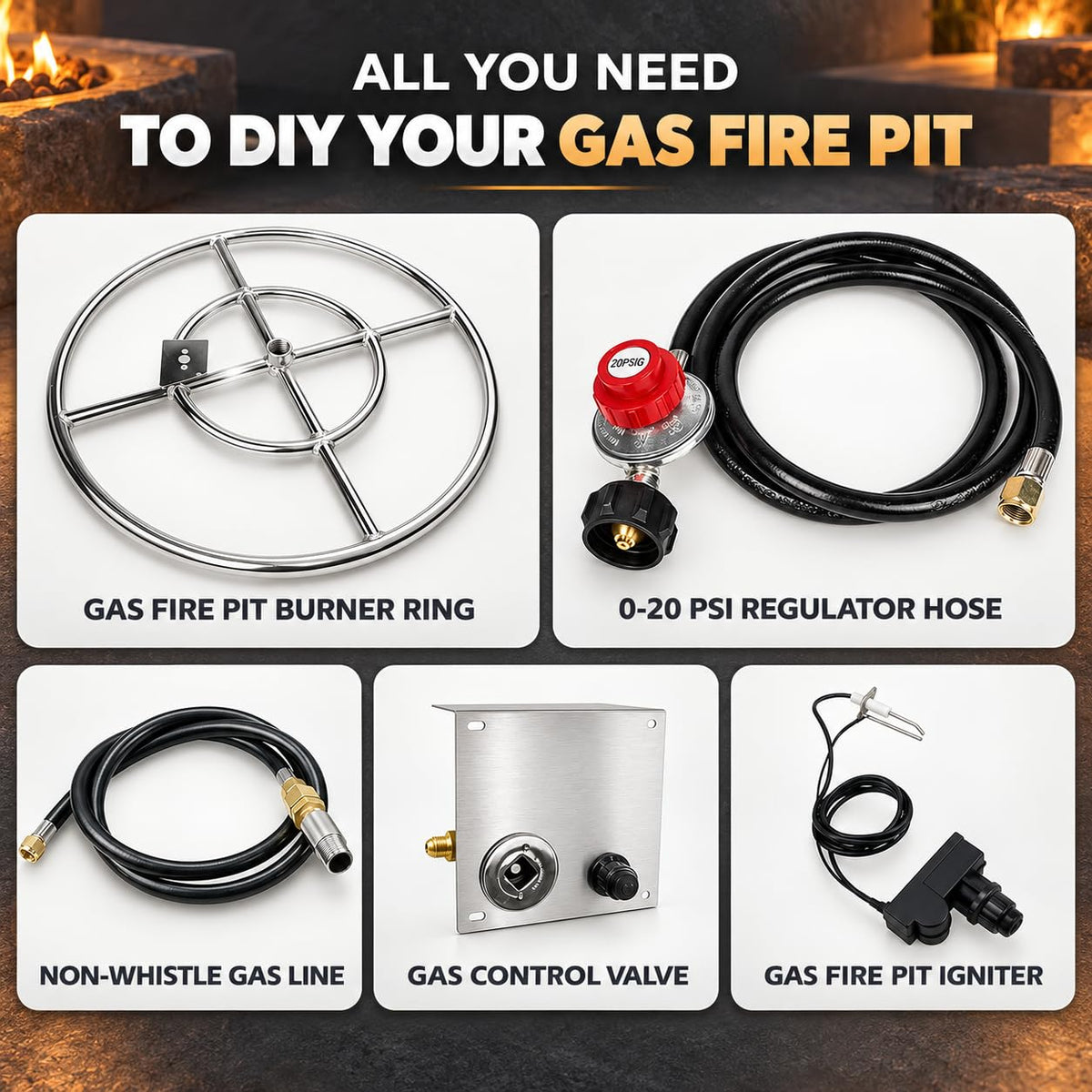 24 Inch Stainless Steel Round Fire Pit Burner Ring Kit