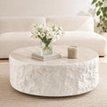 Round Faux Marble Travertine Coffee Table, 35.43 Inches, Modern Drum Style