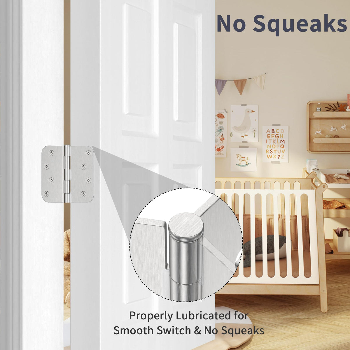 Door Hinges 4 Inch, Brushed Nickel Exterior Door Hinges 6 Pack