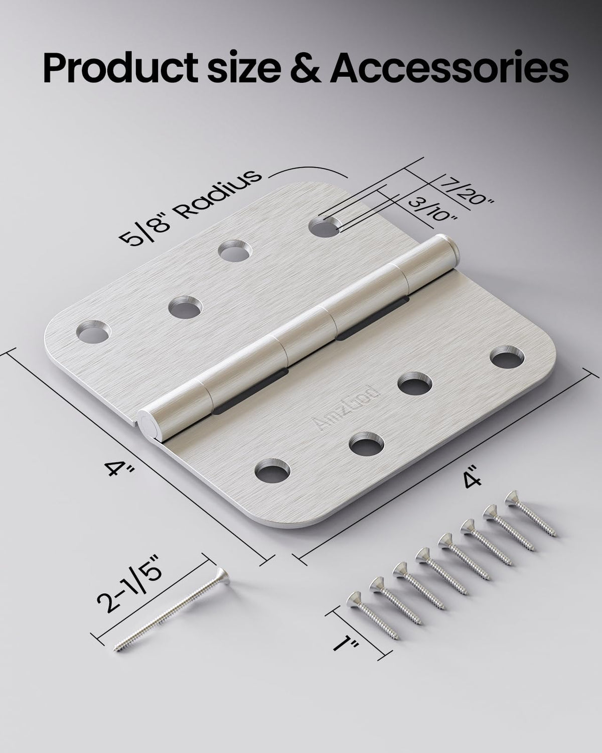 4" X 4" Nickel Door Hinges - 18 Pack Brushed Nickel Door Hinge 4 Inch Rounded Interior Hinges with 5/8" Radius -Heavy