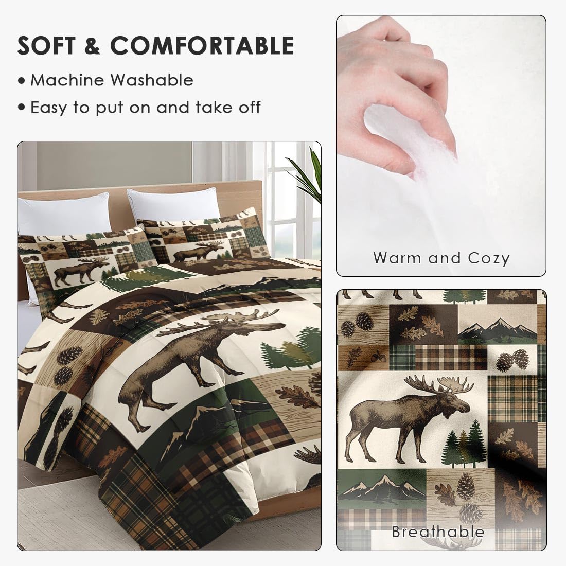 Comforter Set, 2 Pieces Rustic Plaid Bedding Set