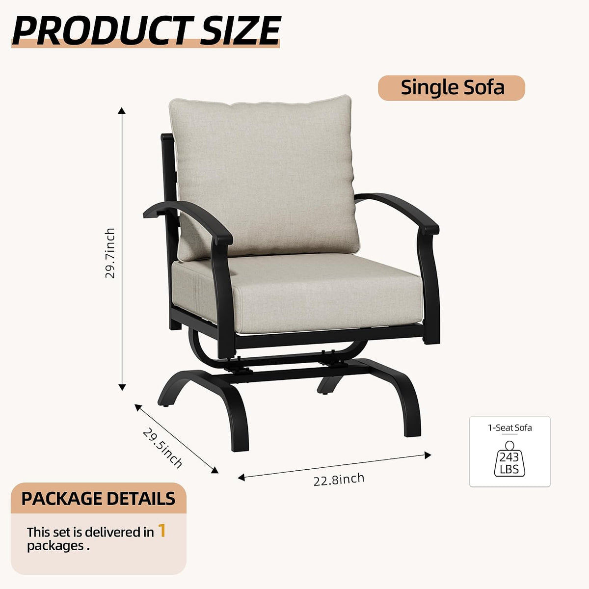 2 Pieces Patio Furniture Set, Outdoor Metal Rocking Chair, Patio Bistro Set Rocker Chair with Thickened Cushions for