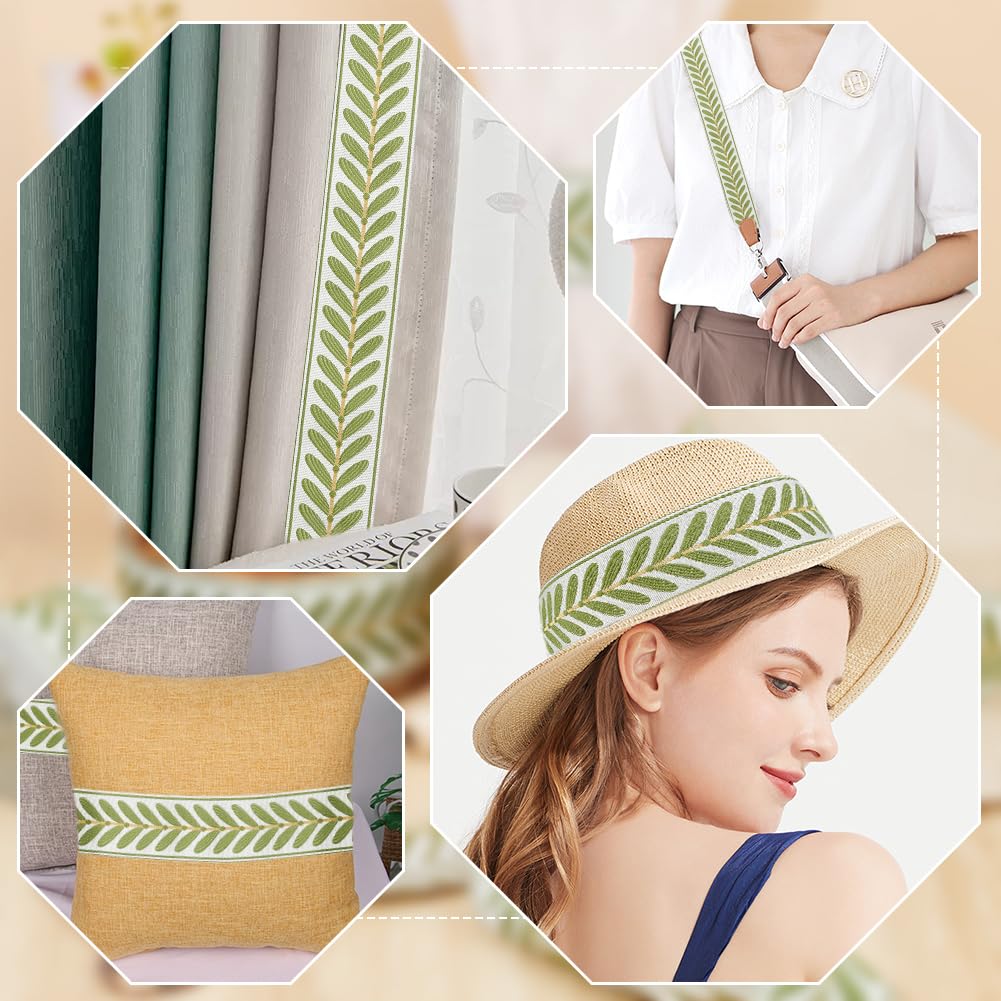 Jacquard Ribbon Trim 2.4 Inch Leaf Pattern Jacquard Polyester Ribbons White Green Leaf Jacquard Woven