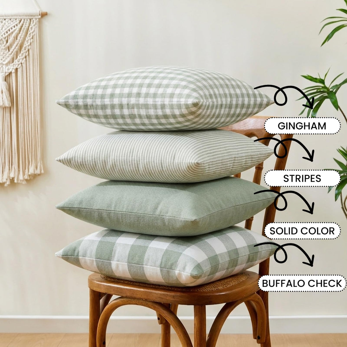 Sage Green Buffalo Check Plaid Outdoor Throw Pillow Cover 18x18 Set of 4
