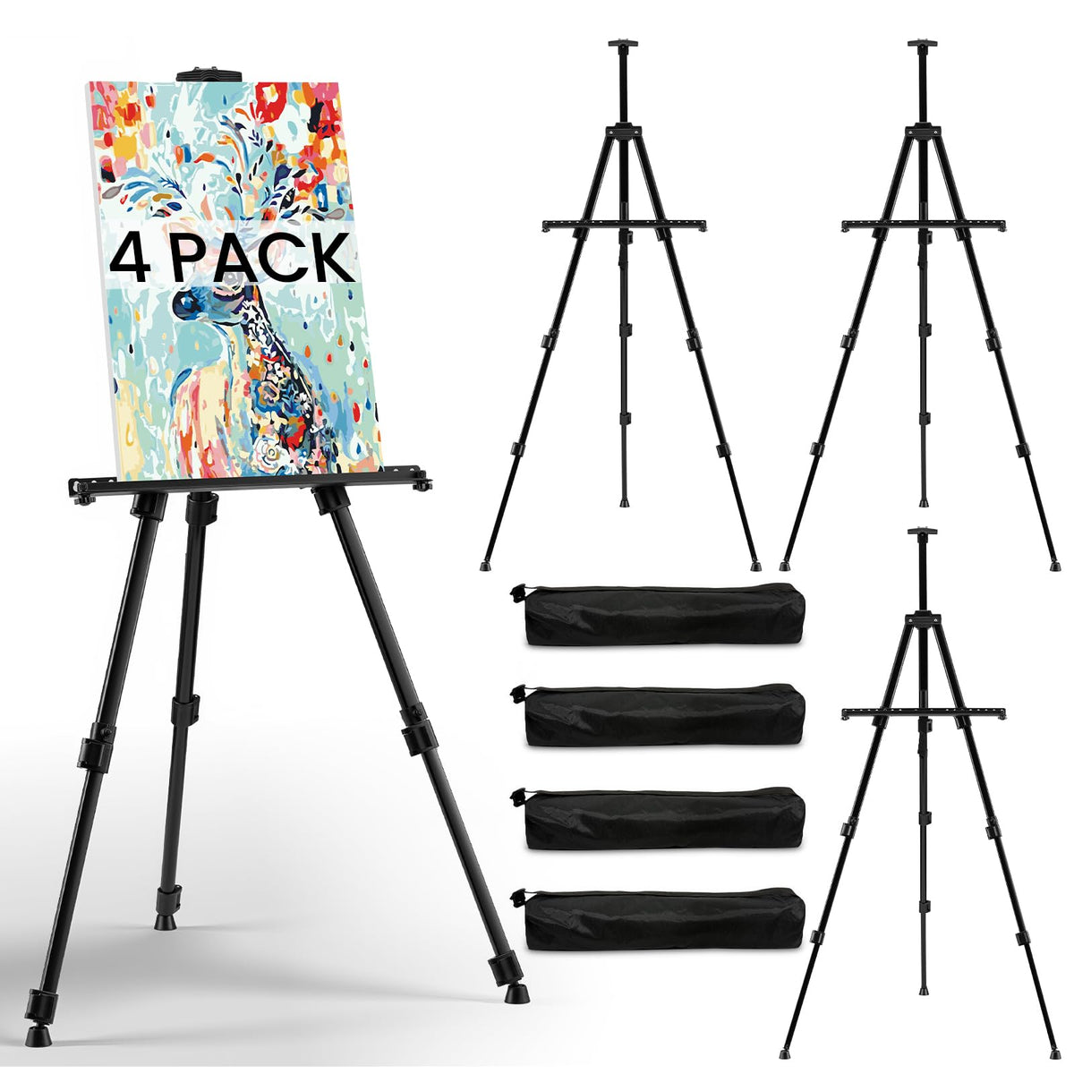 4 Pack 17-66 Inch Art Easel Stand for Painting and Sign, Black