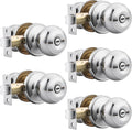 Polished Chrome Door Knobs - Interior Bedroom Door Handles with Privacy Lock, 5 Pack
