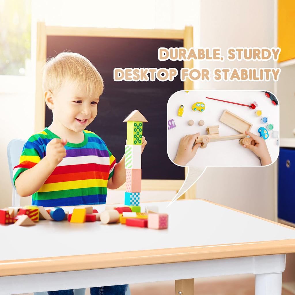 Kids Table and Chair Set Height-Adjustable Toddler & 6-Chair Set with Graffiti-Proof Desktop, Non-Slip Legs