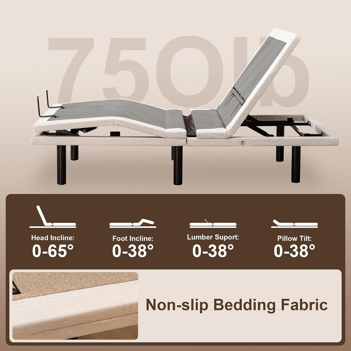 Froman TXL Adjustable Bed Frame with, Massage, Head Top Pillow Tilt