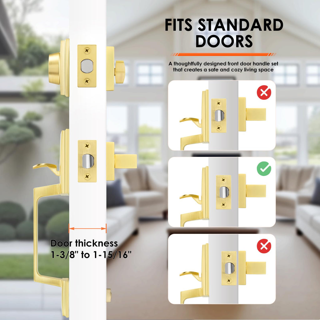 Gold Front Door Lock Set, Front Door Handle and Deadbolt Set
