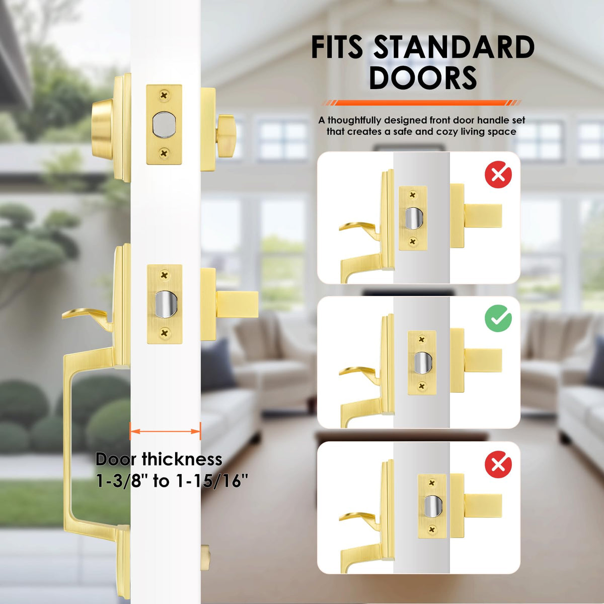 Gold Front Door Lock Set, Front Door Handle and Deadbolt Set