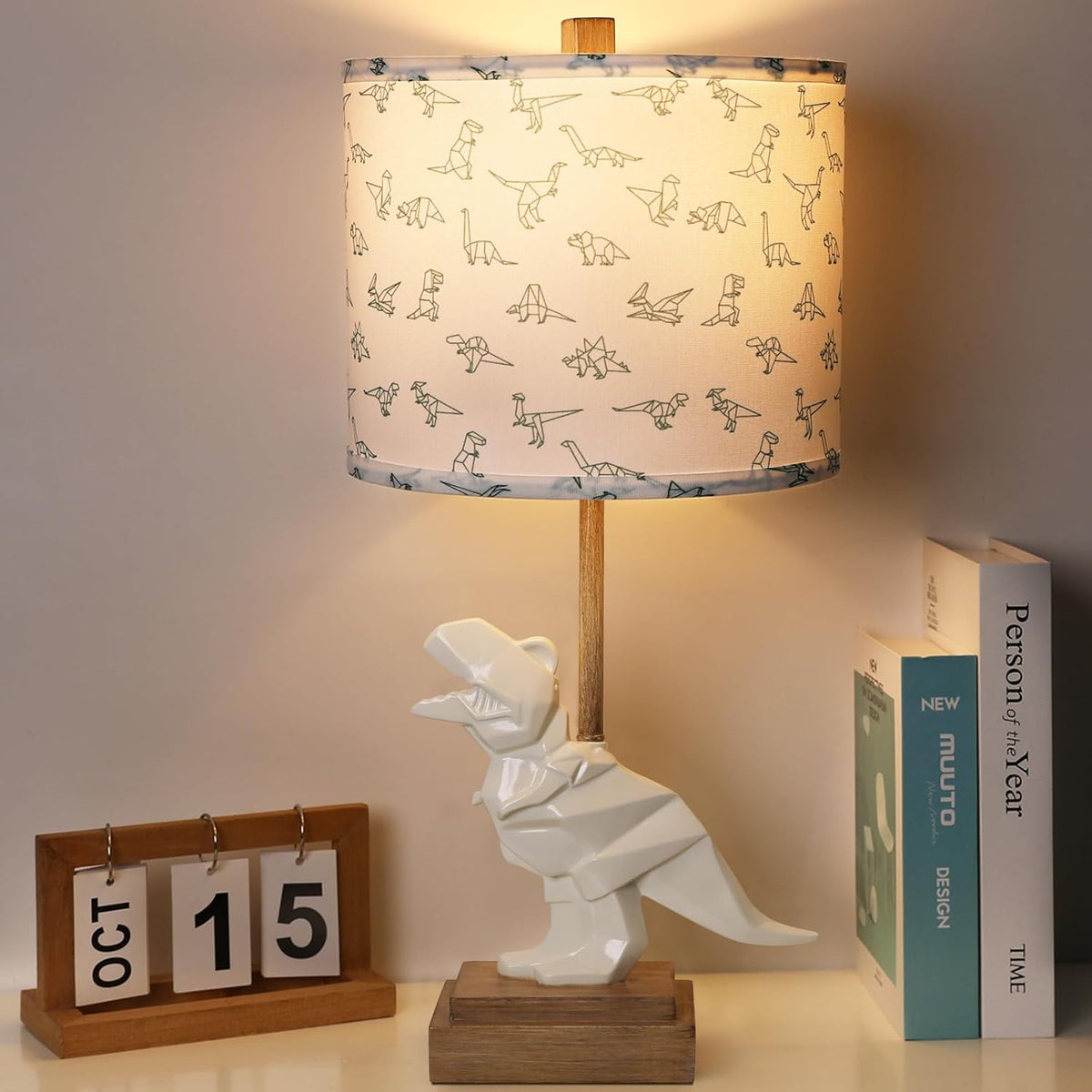 Kids Dinosaur Table Lamp for Boys Girls Bedroom 23" Bedside Lamp for Children Gift Cute Small White Nightstand Lamp