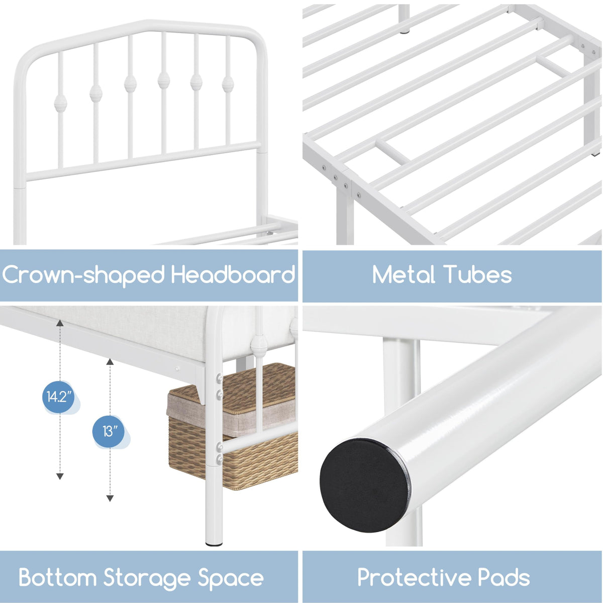 2 Pcs Bed Frame, Victorian Vintage Headboard White