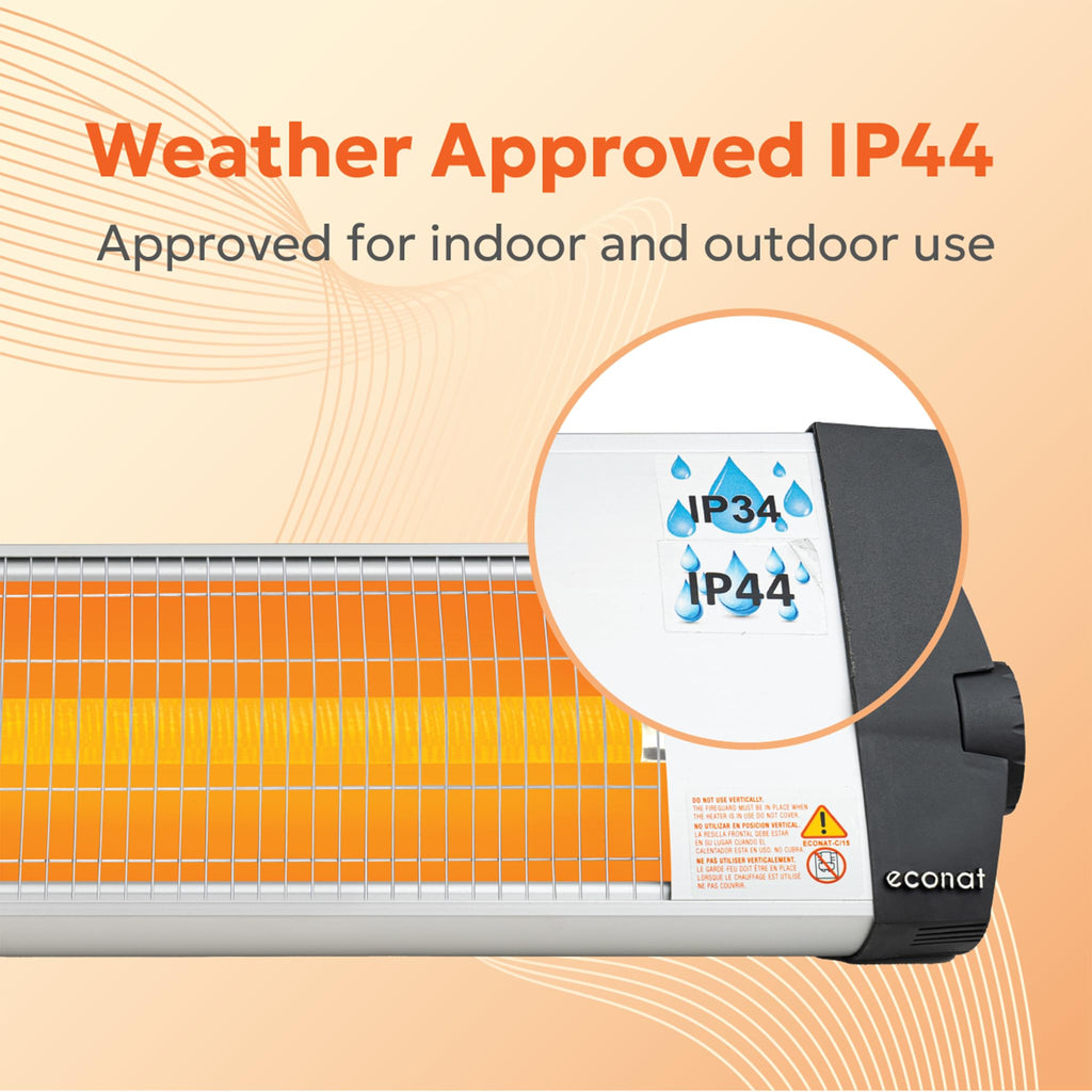 Infrared Heater, Wall or Ceiling Mount, Indoor/Outdoor Electric Patio Heater, Adjustable Thermostat, Silver