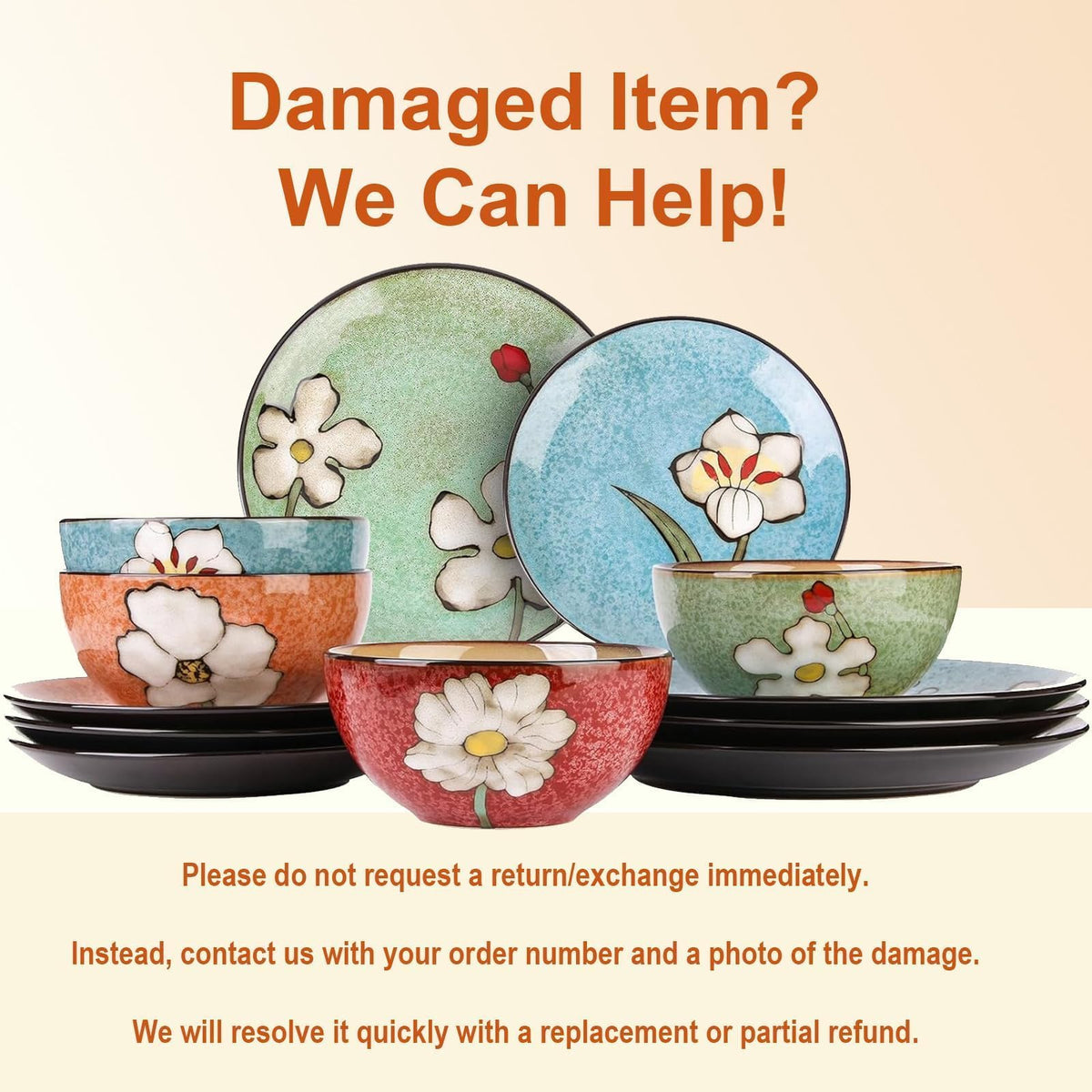 Plates and Bowls Sets,12 Pieces Kiln Changed Glaze Ceramic Dinnerware Set,Dishes Set for 4,Highly Chip and Crack