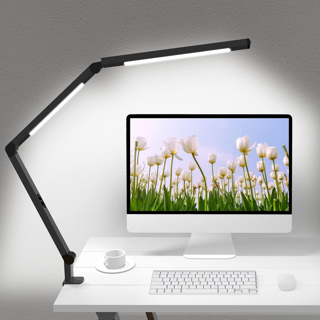 LED Desk Lamp with Clamp, Architect Desk Lamp with Dual Light and Adjustable Swing Arm, Clip-on Eye-Care 4 CCT Modes