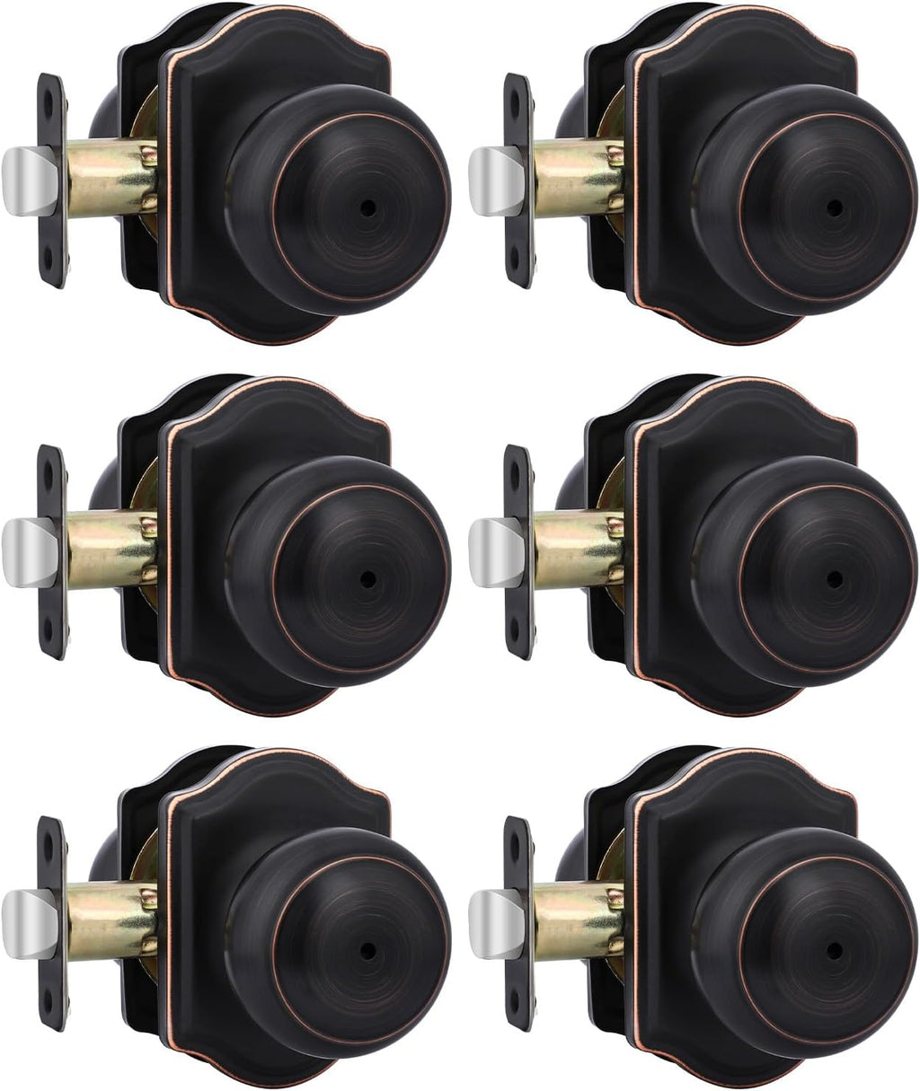 Oil Rubbed Bronze Door Knobs Interior, Bedroom Door Knob & Bathroom for Privacy, Bronze Interior Door Knobs 6 Pack