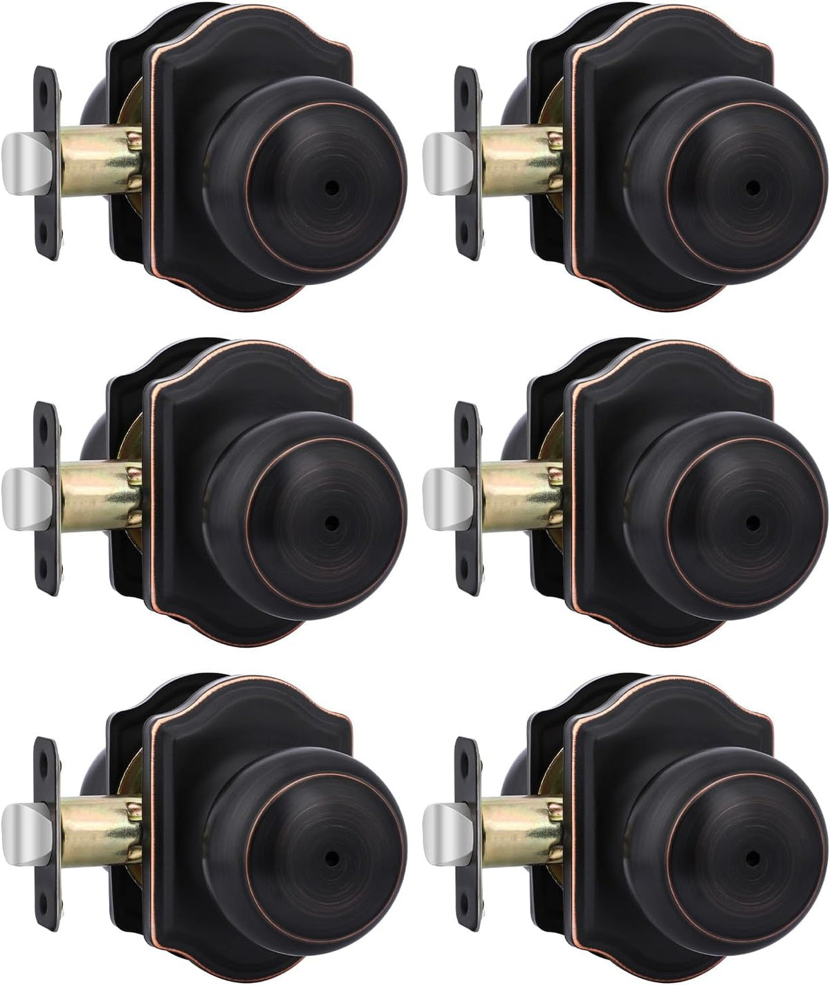Oil Rubbed Bronze Door Knobs Interior, Bedroom Door Knob & Bathroom for Privacy, Bronze Interior Door Knobs 6 Pack