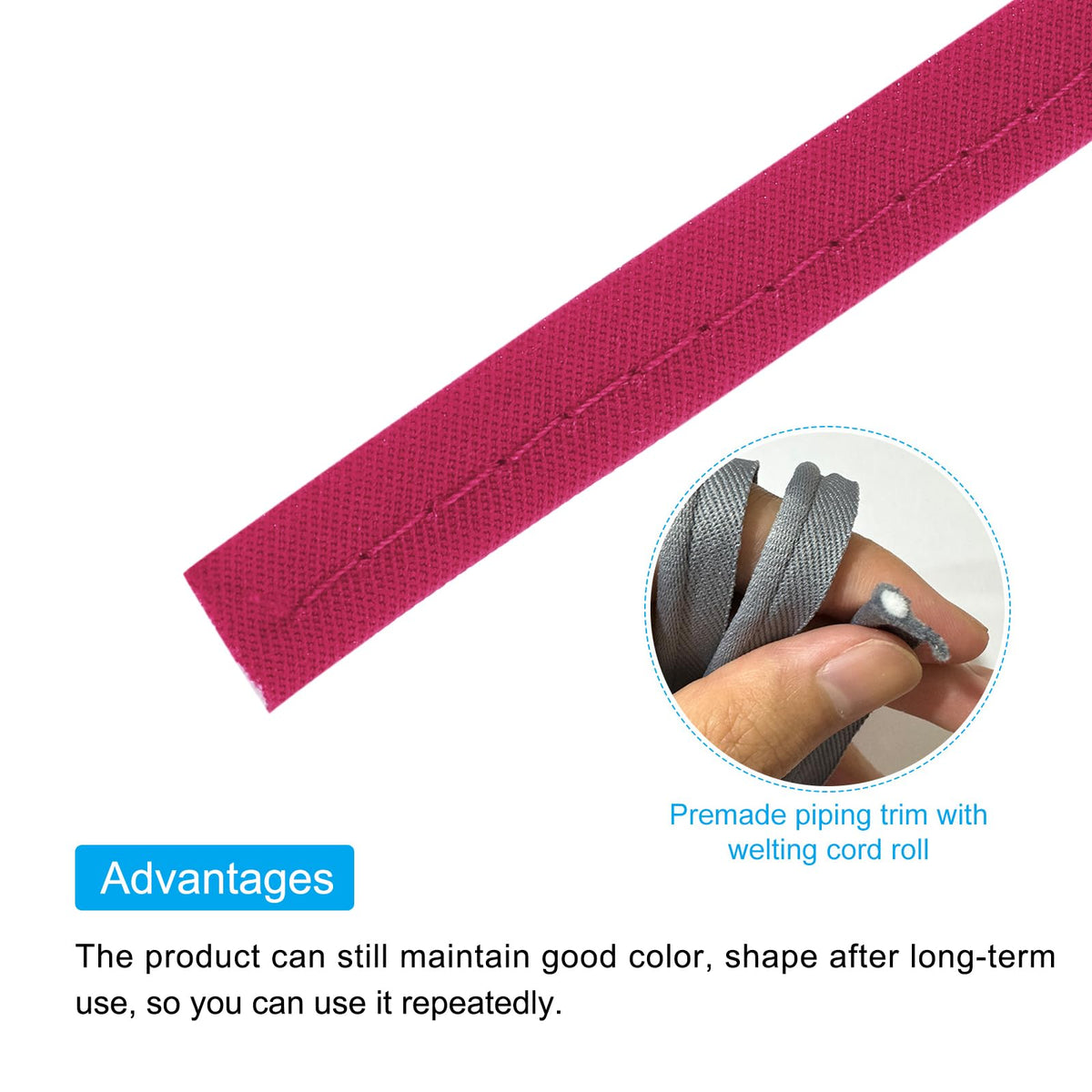 Piping Cord Trim 50 Yards 1/2 Inch Piping Tape for Sewing DIY Crafting Fabric Edge Trim Fuchsia