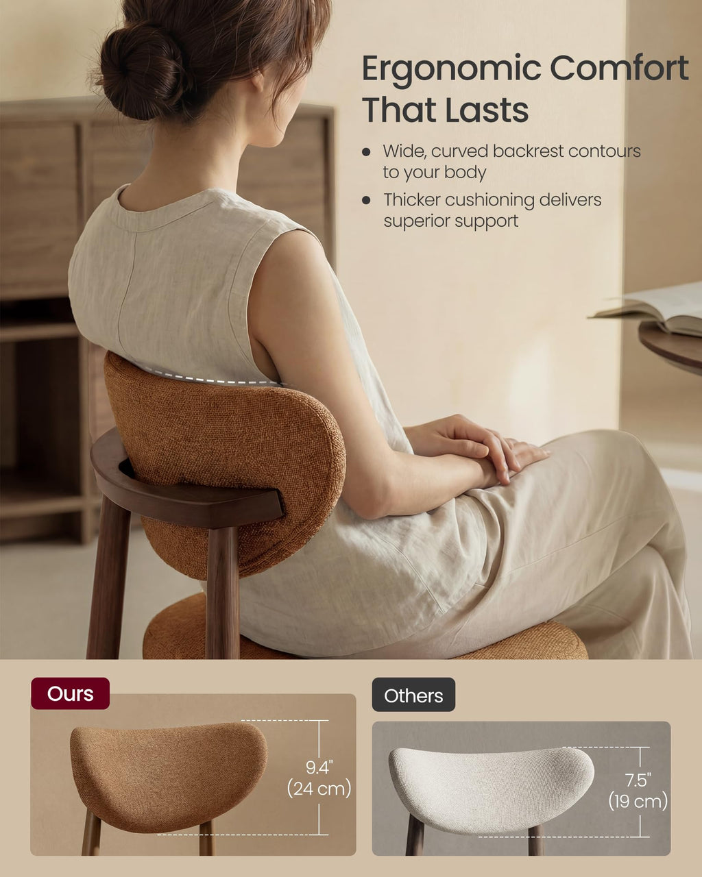 Wooden Dining Chairs Set of 2, Upholstered Kitchen Chairs