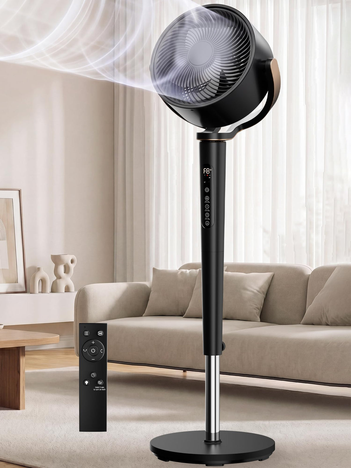 Whole Room Air Circulator Pedestal Fan, 120° Vertical & Horizontal Oscillation, 38-46" Adjustable Height Quiet